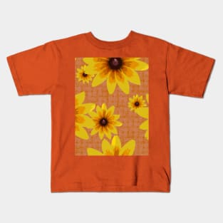 Blackeyed Susan on Burlap Orange Repeat 5748 Kids T-Shirt